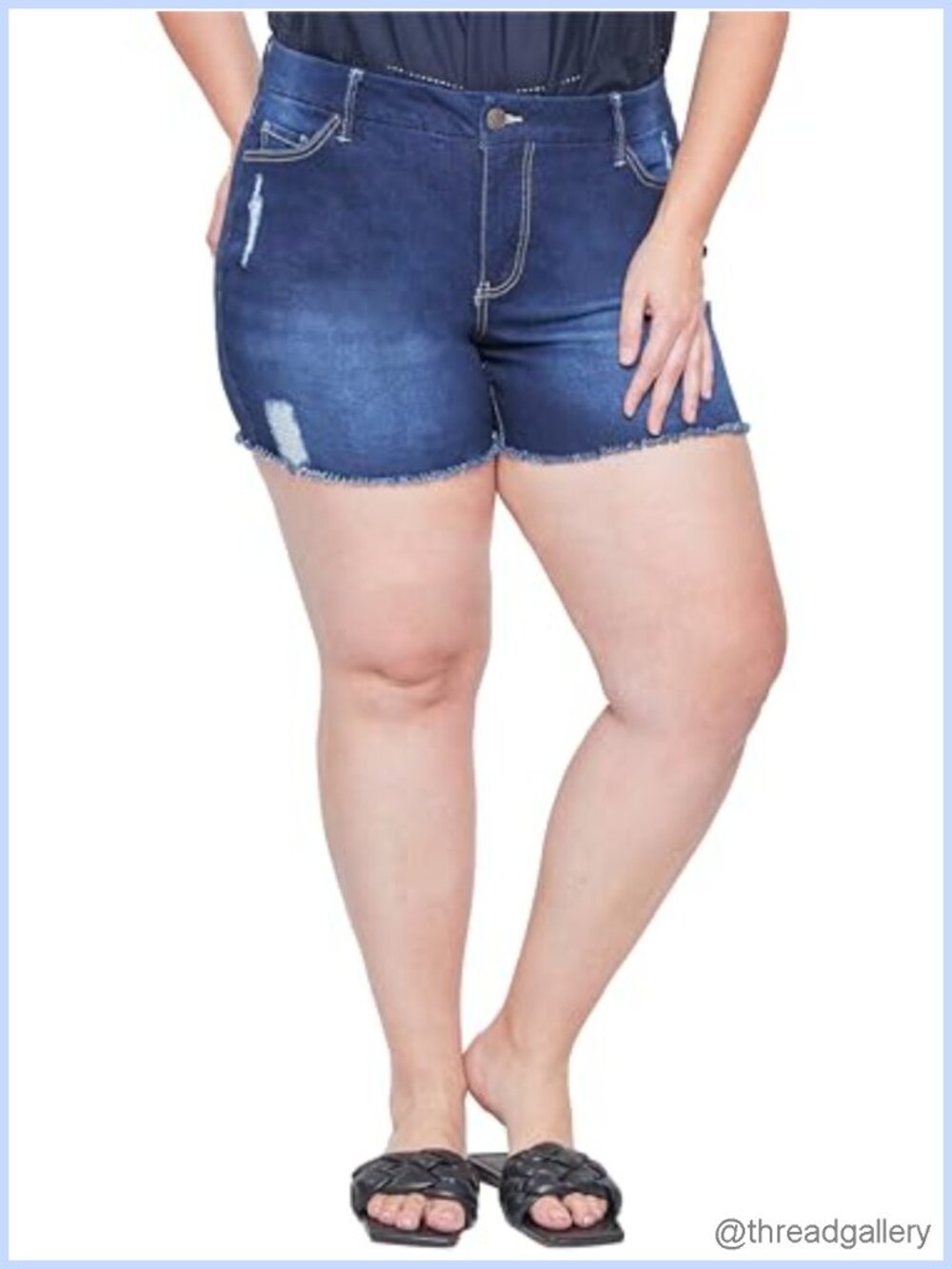 Plus Size High Rise Frayed Hem Denim Shorts High Stretch Curvy Fit